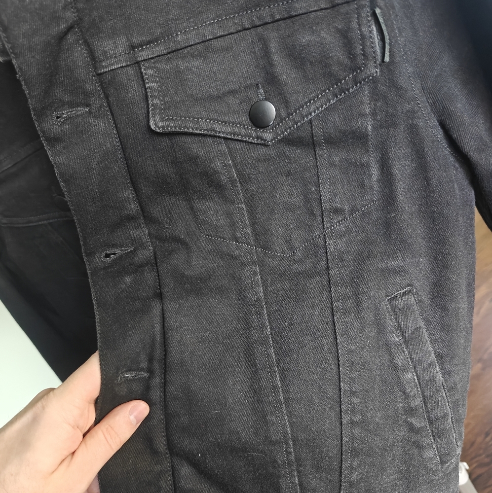 Men's Joe's Jeans Black Denim Shearling Jacket - Picture 6 of 7